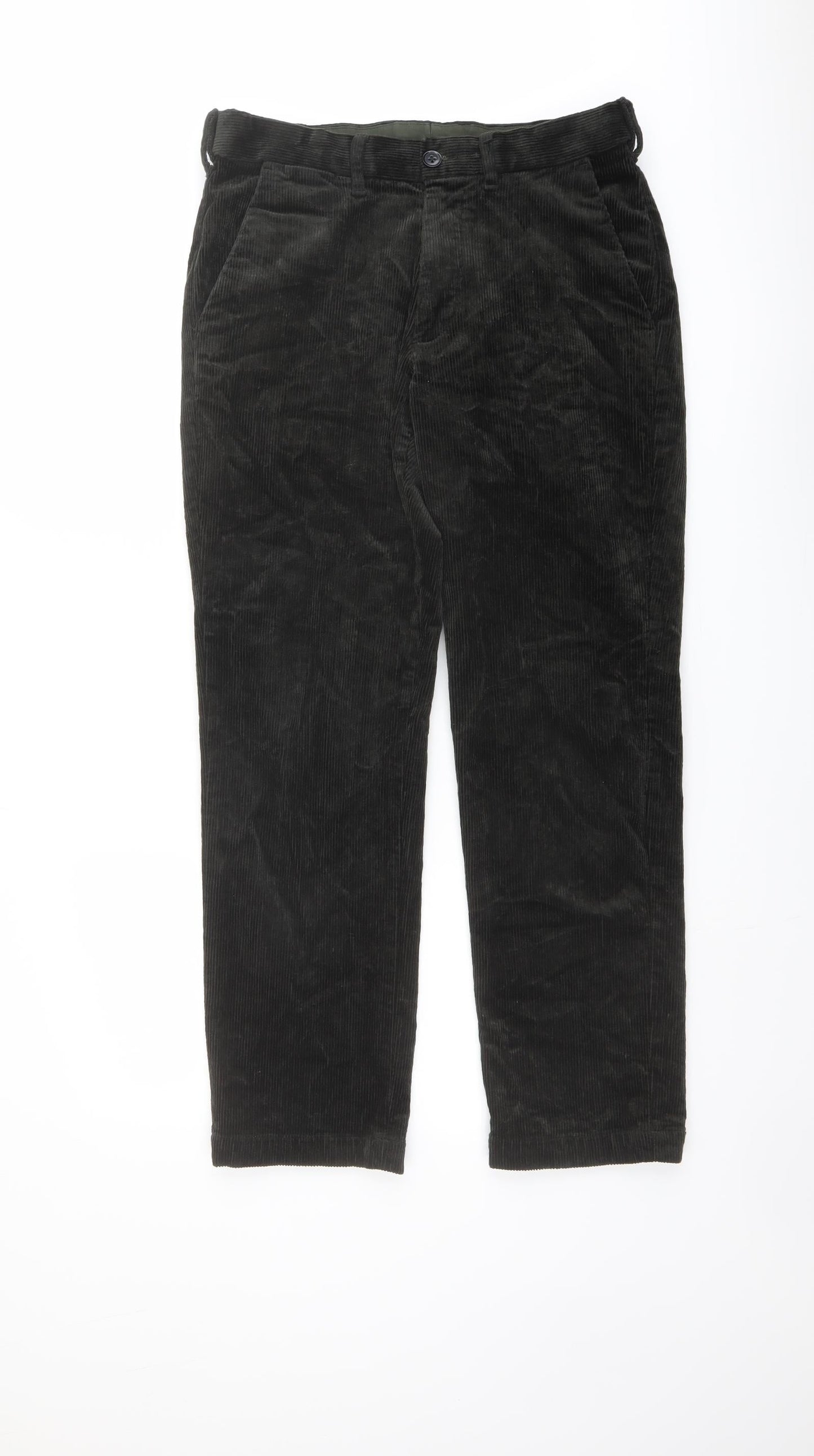 Marks and Spencer Mens Green Cotton Trousers Size 30 in L28 in Regular Button