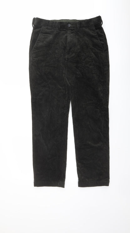 Marks and Spencer Mens Green Cotton Trousers Size 30 in L28 in Regular Button