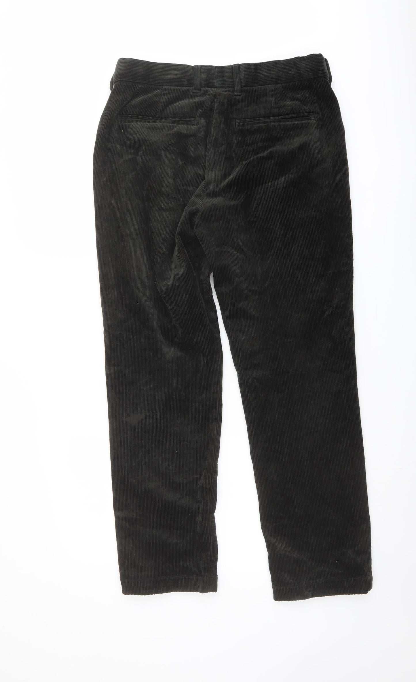 Marks and Spencer Mens Green Cotton Trousers Size 30 in L28 in Regular Button