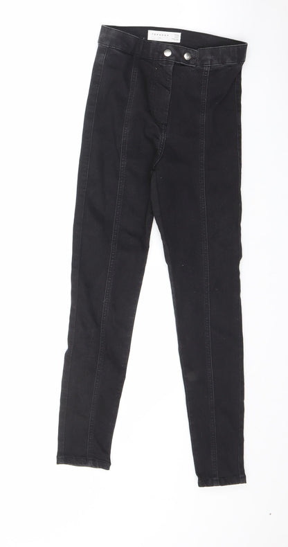 Topshop Womens Black Cotton Blend Straight Jeans Size 26 in L30 in Regular Zip