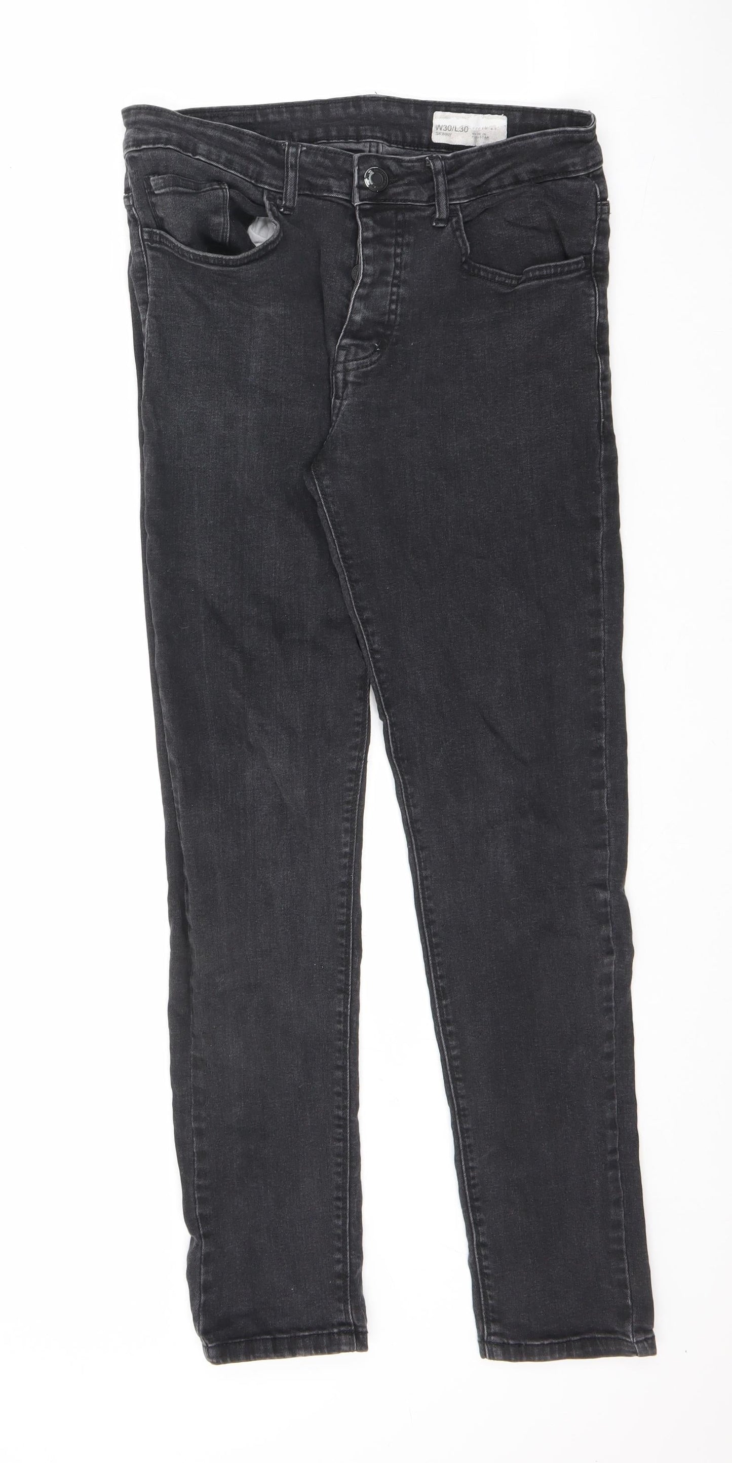 Denim & Co. Mens Grey Cotton Skinny Jeans Size 30 in L30 in Regular Button