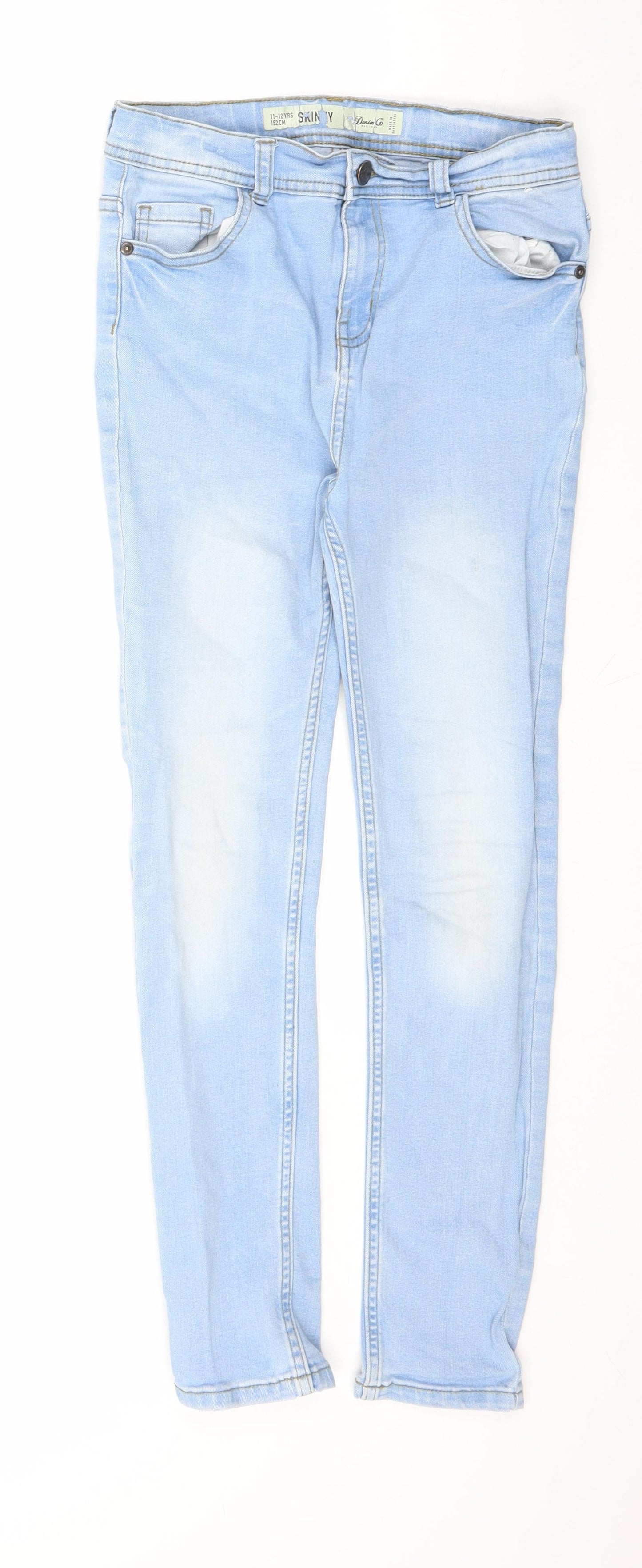 Denim & Co. Girls Blue Cotton Skinny Jeans Size 11-12 Years L25 in Slim Zip