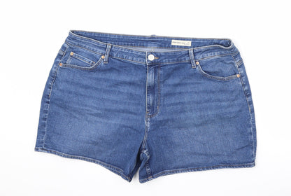 Marks and Spencer Womens Blue Cotton Boyfriend Shorts Size 24 L5 in Regular Zip
