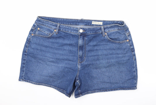 Marks and Spencer Womens Blue Cotton Boyfriend Shorts Size 24 L5 in Regular Zip