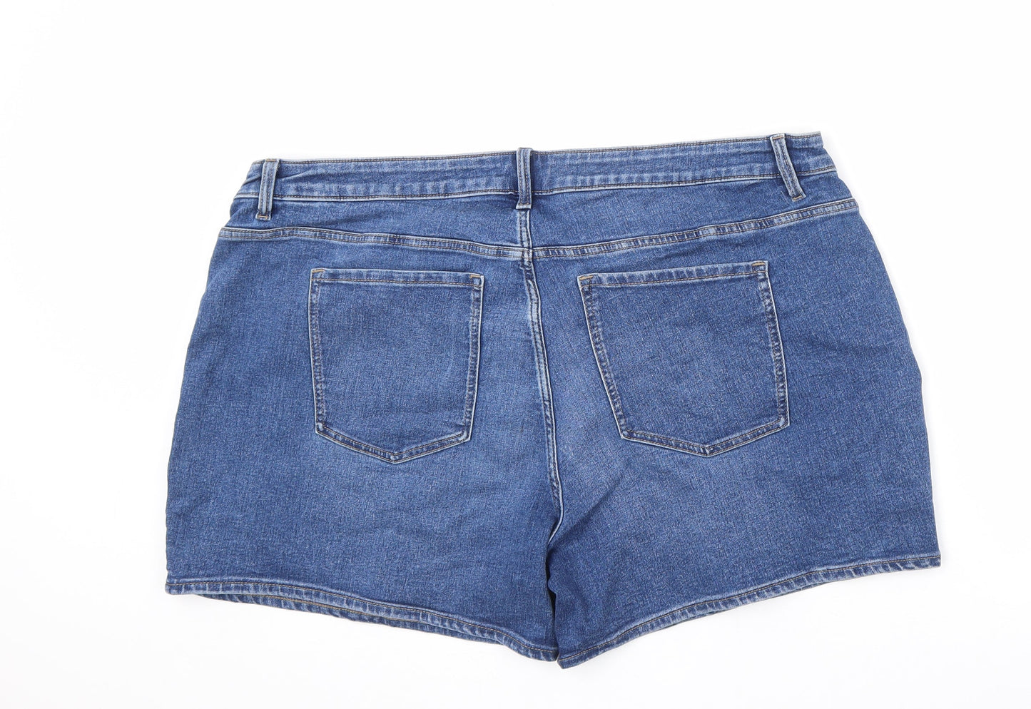 Marks and Spencer Womens Blue Cotton Boyfriend Shorts Size 24 L5 in Regular Zip