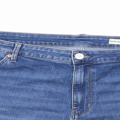 Marks and Spencer Womens Blue Cotton Boyfriend Shorts Size 24 L5 in Regular Zip