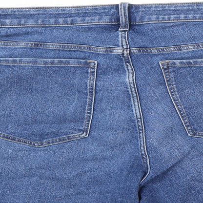 Marks and Spencer Womens Blue Cotton Boyfriend Shorts Size 24 L5 in Regular Zip
