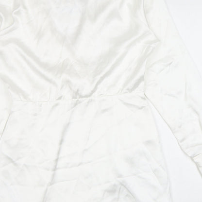 Zara Womens White Polyester A-Line Size S Collared Zip