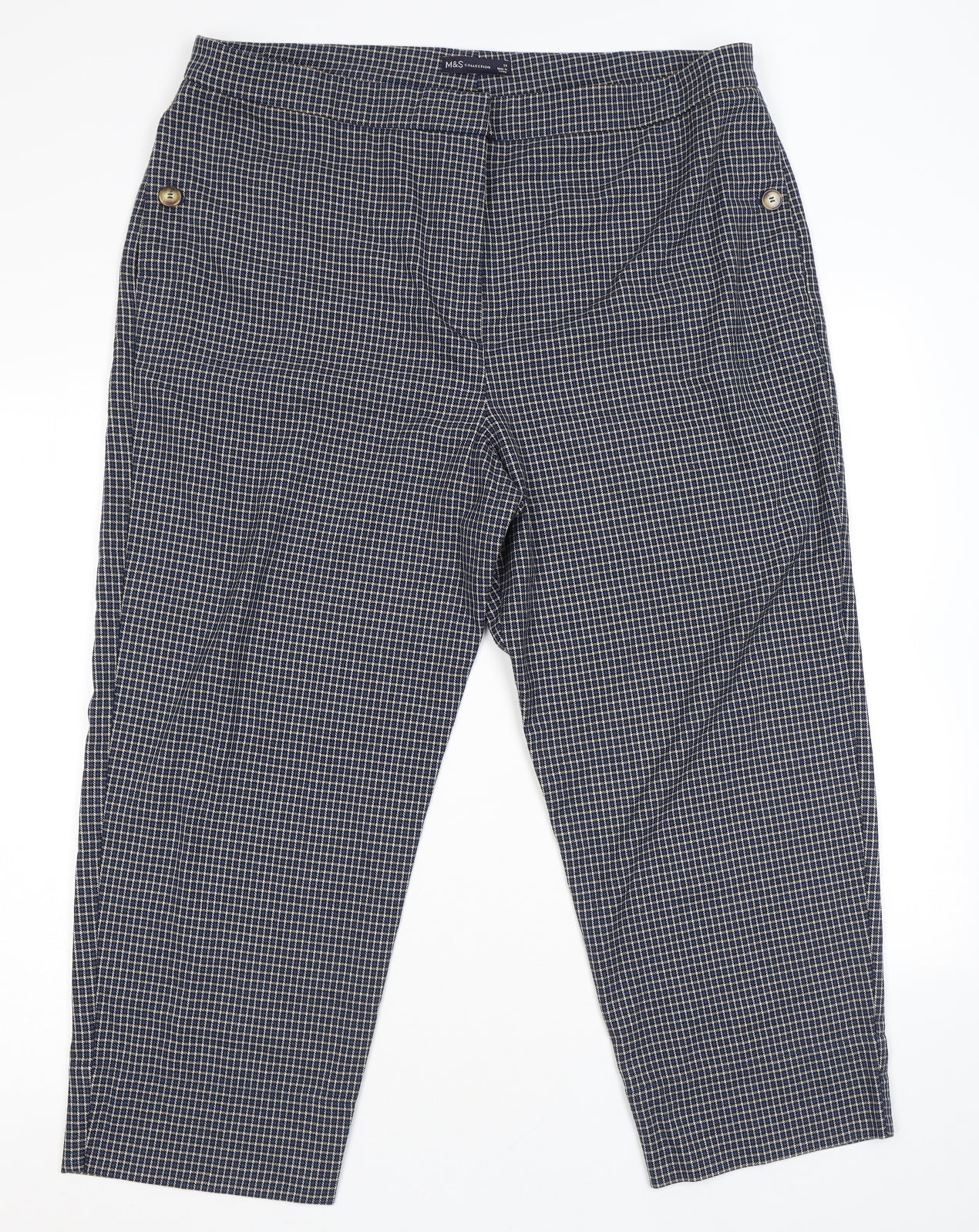Marks and Spencer Womens Blue Plaid Polyester Trousers Size 12 L24 in Regular Zip