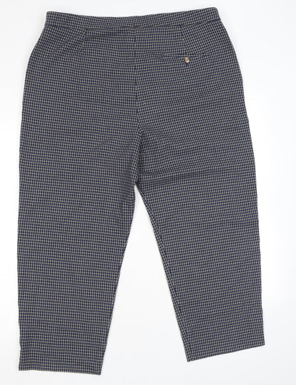 Marks and Spencer Womens Blue Plaid Polyester Trousers Size 12 L24 in Regular Zip