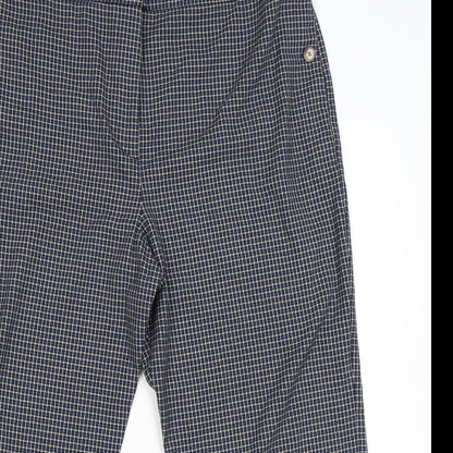 Marks and Spencer Womens Blue Plaid Polyester Trousers Size 12 L24 in Regular Zip