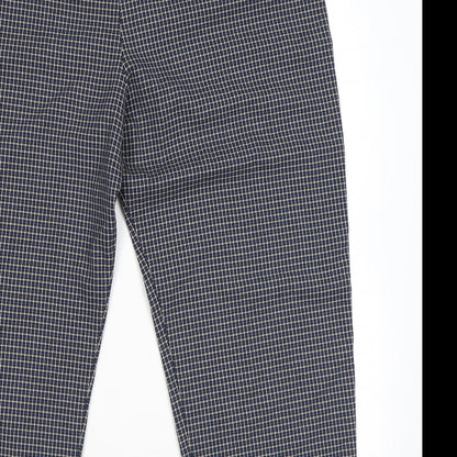 Marks and Spencer Womens Blue Plaid Polyester Trousers Size 12 L24 in Regular Zip