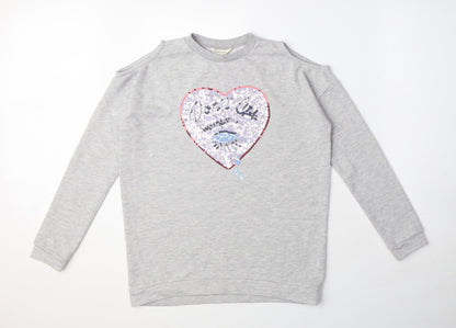 River Island Girls Grey Cotton Pullover Sweatshirt Size 11-12 Years Pullover