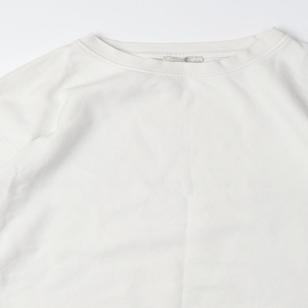 Zara Womens White Polyester Pullover Sweatshirt Size S Pullover