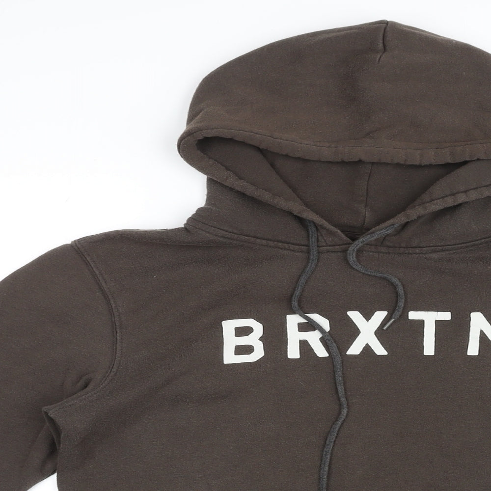 Brixton Mens Brown Cotton Pullover Hoodie Size S - Logo, Pocket, Drawstring