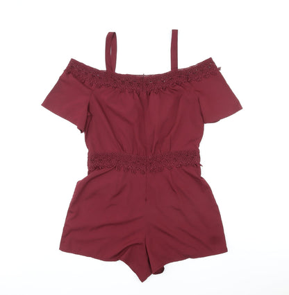 New Look Girls Red Polyester Playsuit One-Piece Size 14 Years L3 in Zip