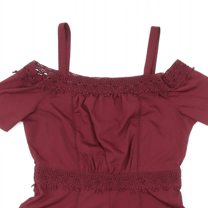 New Look Girls Red Polyester Playsuit One-Piece Size 14 Years L3 in Zip