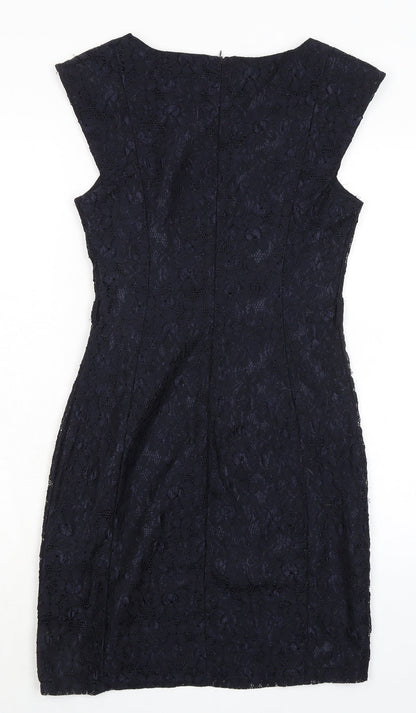 Apricot Womens Blue Polyamide Pencil Dress Size XS Cowl Neck Zip