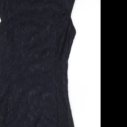 Apricot Womens Blue Polyamide Pencil Dress Size XS Cowl Neck Zip