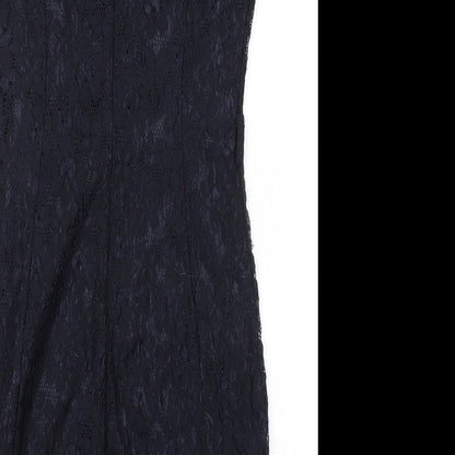 Apricot Womens Blue Polyamide Pencil Dress Size XS Cowl Neck Zip