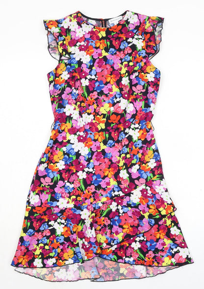 Warehouse Womens Multicoloured Floral Polyester A-Line Size 8 Crew Neck Zip