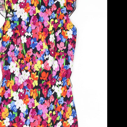 Warehouse Womens Multicoloured Floral Polyester A-Line Size 8 Crew Neck Zip
