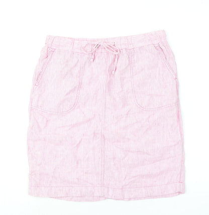 Marks and Spencer Womens Pink Striped Flax A-Line Skirt Size 12 Tie