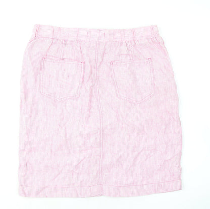Marks and Spencer Womens Pink Striped Flax A-Line Skirt Size 12 Tie