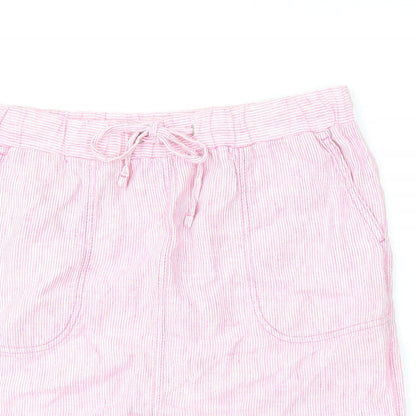 Marks and Spencer Womens Pink Striped Flax A-Line Skirt Size 12 Tie