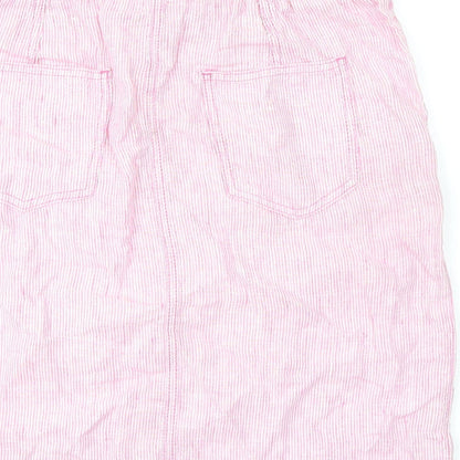 Marks and Spencer Womens Pink Striped Flax A-Line Skirt Size 12 Tie