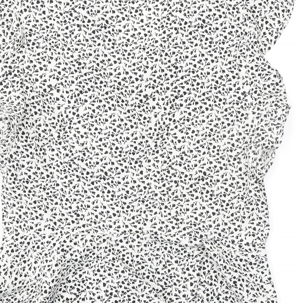 New Look Womens Ivory Floral Polyester Basic T-Shirt Size 12 V-Neck - Ruffle Detail