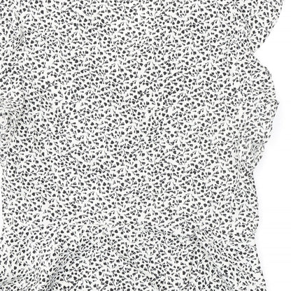 New Look Womens Ivory Floral Polyester Basic T-Shirt Size 12 V-Neck - Ruffle Detail