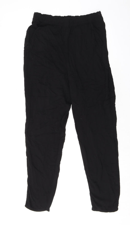 Divided by H&M Womens Black Herringbone Viscose Trousers Size 12 L29 in Regular