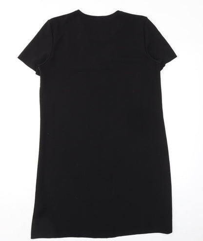 Zara Womens Black Geometric Polyester Kaftan Size S V-Neck Pullover