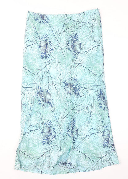 Cotswold Collections Womens Blue Geometric Linen A-Line Skirt Size 14 Zip