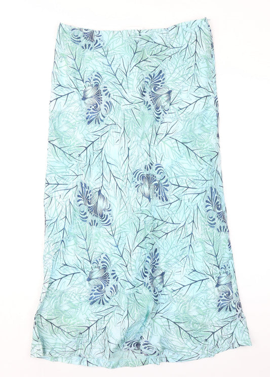 Cotswold Collections Womens Blue Geometric Linen A-Line Skirt Size 14 Zip