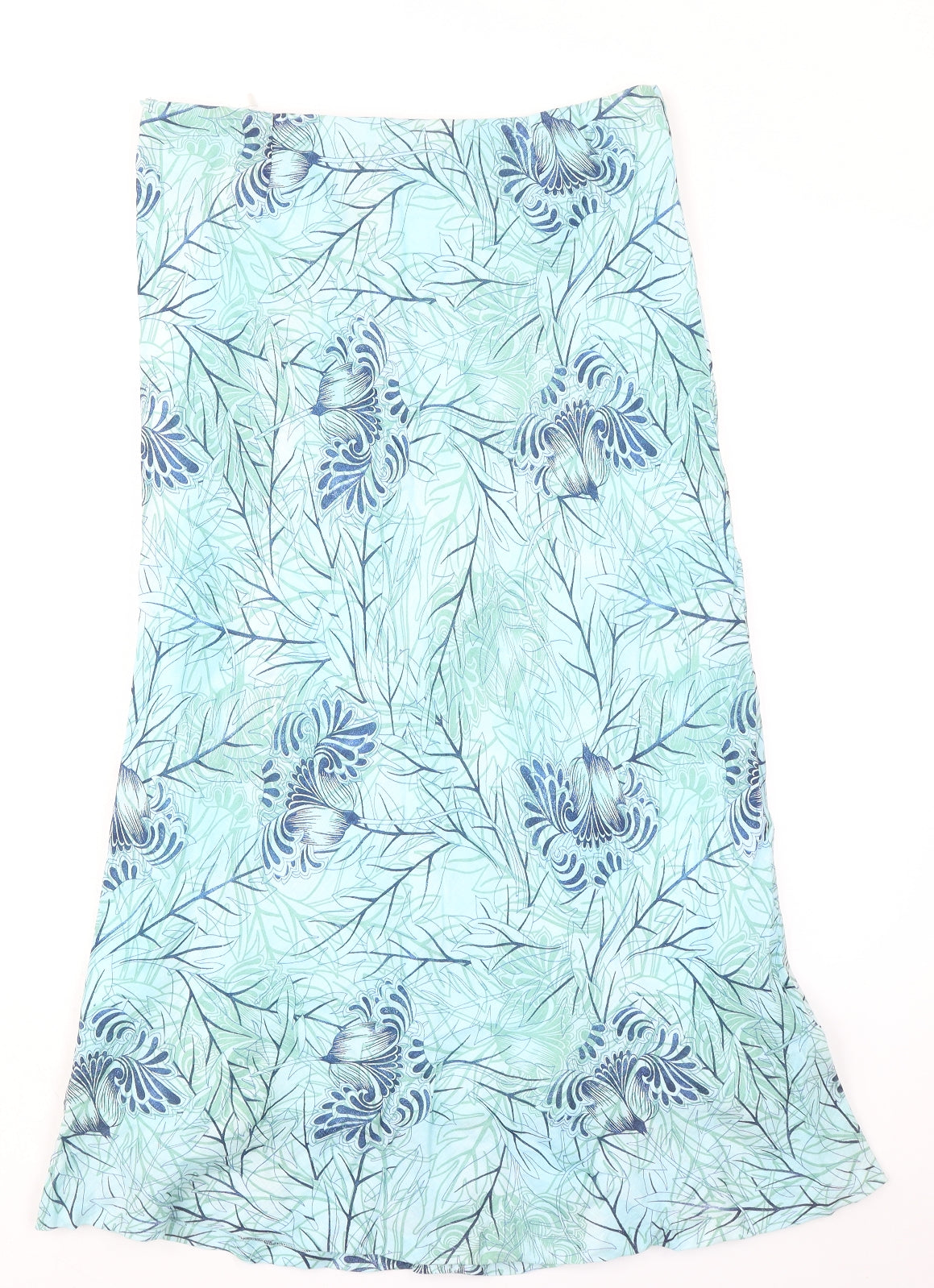 Cotswold Collections Womens Blue Geometric Linen A-Line Skirt Size 14 Zip