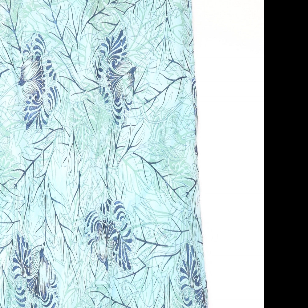 Cotswold Collections Womens Blue Geometric Linen A-Line Skirt Size 14 Zip