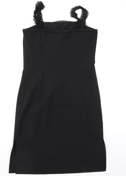 NAF NAF Womens Black Polyester Pencil Dress Size 12 Square Neck Zip