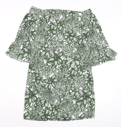 H&M Womens Green Floral Polyester A-Line Size 10 Off the Shoulder Pullover