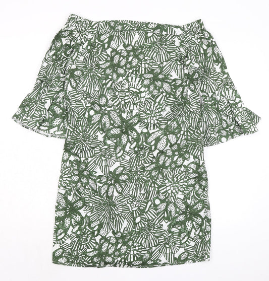 H&M Womens Green Floral Polyester A-Line Size 10 Off the Shoulder Pullover