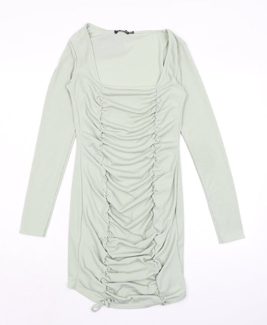 PRETTYLITTLETHING Womens Green Polyester A-Line Size 14 Square Neck Pullover