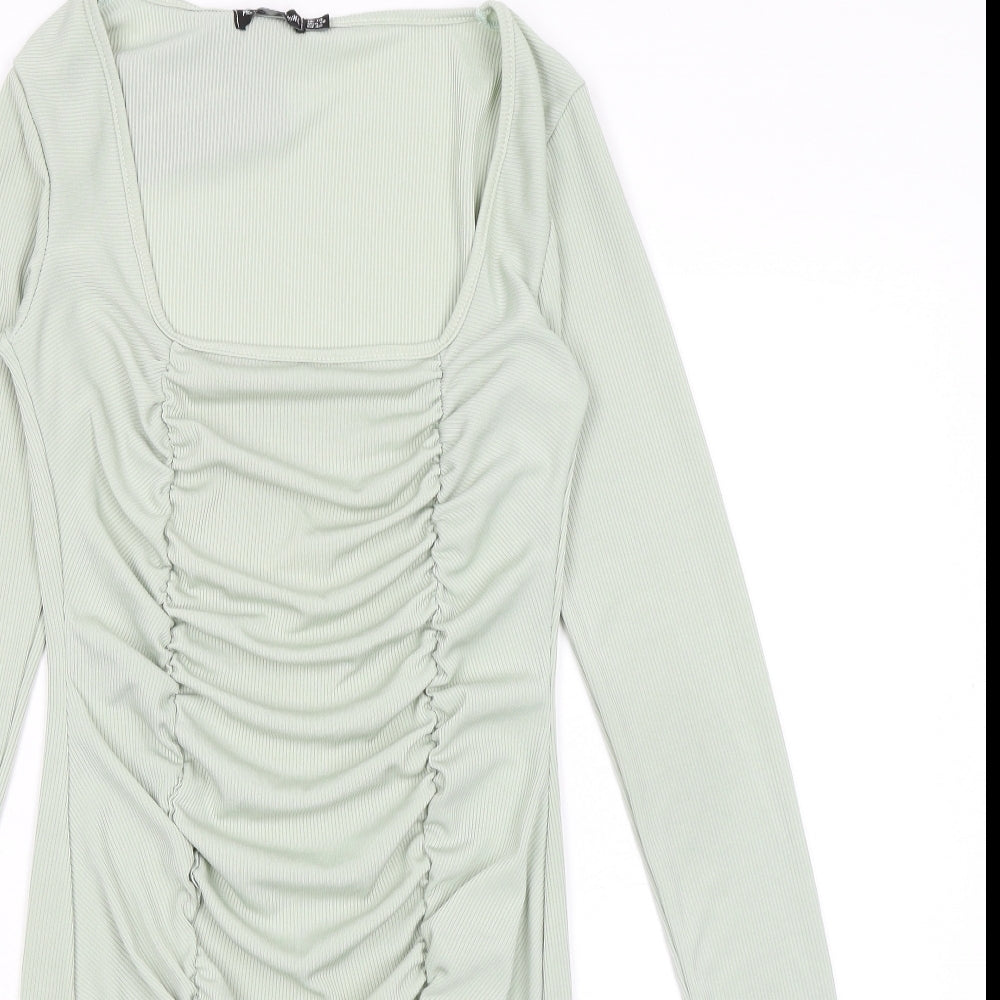 PRETTYLITTLETHING Womens Green Polyester A-Line Size 14 Square Neck Pullover