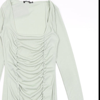 PRETTYLITTLETHING Womens Green Polyester A-Line Size 14 Square Neck Pullover