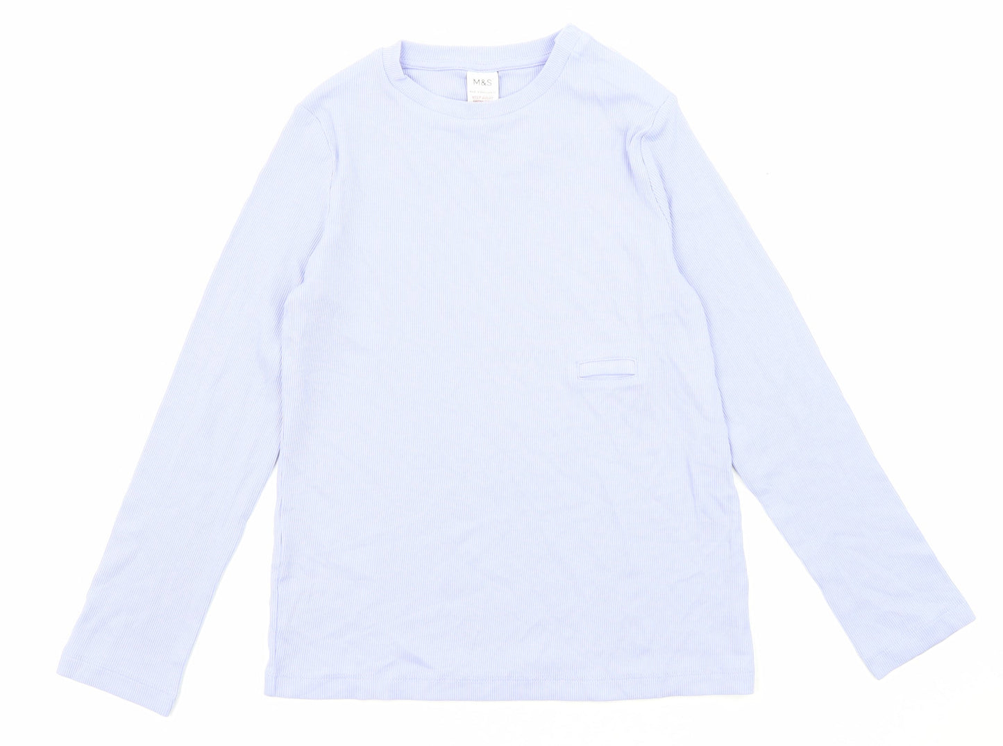 Marks and Spencer Girls Purple Cotton Basic T-Shirt Size 9-10 Years Round Neck Pullover