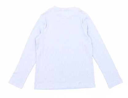 Marks and Spencer Girls Purple Cotton Basic T-Shirt Size 9-10 Years Round Neck Pullover