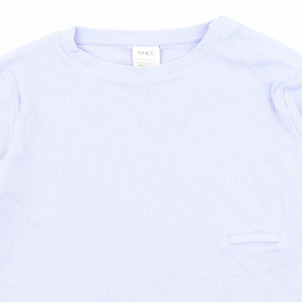 Marks and Spencer Girls Purple Cotton Basic T-Shirt Size 9-10 Years Round Neck Pullover