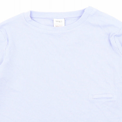 Marks and Spencer Girls Purple Cotton Basic T-Shirt Size 9-10 Years Round Neck Pullover