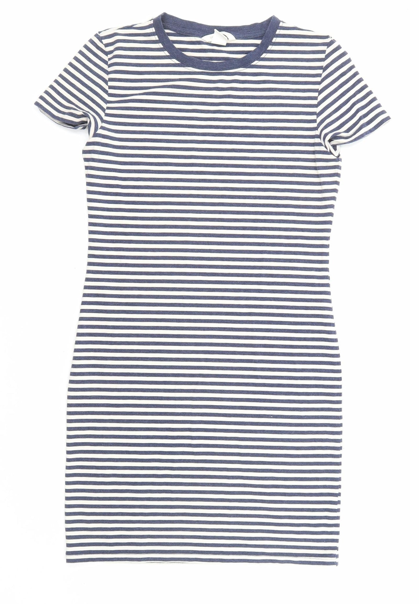 H&M Womens Blue Striped Polyester Shirt Dress Size S Crew Neck Pullover