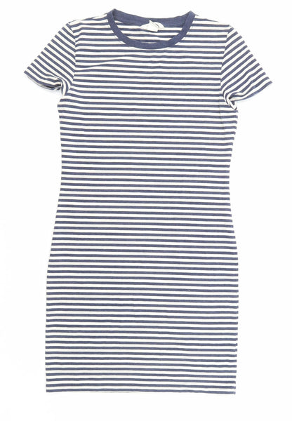 H&M Womens Blue Striped Polyester Shirt Dress Size S Crew Neck Pullover